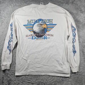 VINTAGE Harley Davidson Shirt Mens Large Mile High Denver Colorado Flame USA Y2K